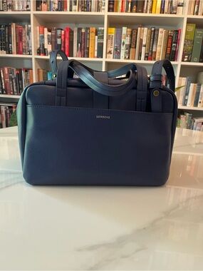 Senreve Navy Leather Double-Handle Satchel
